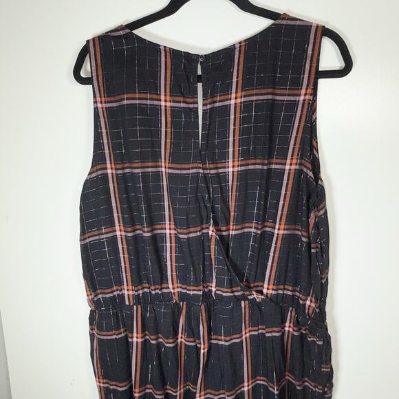 Old Navy XXL Plaid Sleeveless Jumpsuit Black Rust Cinched Waist Pockets FLAW - Picture 6 of 13